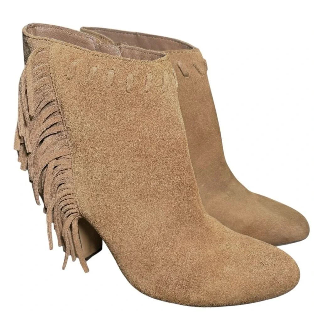 MIA‎ Selina Fringe Ankle Boots Tan Suede Leather Size 8 Boho Western Chic